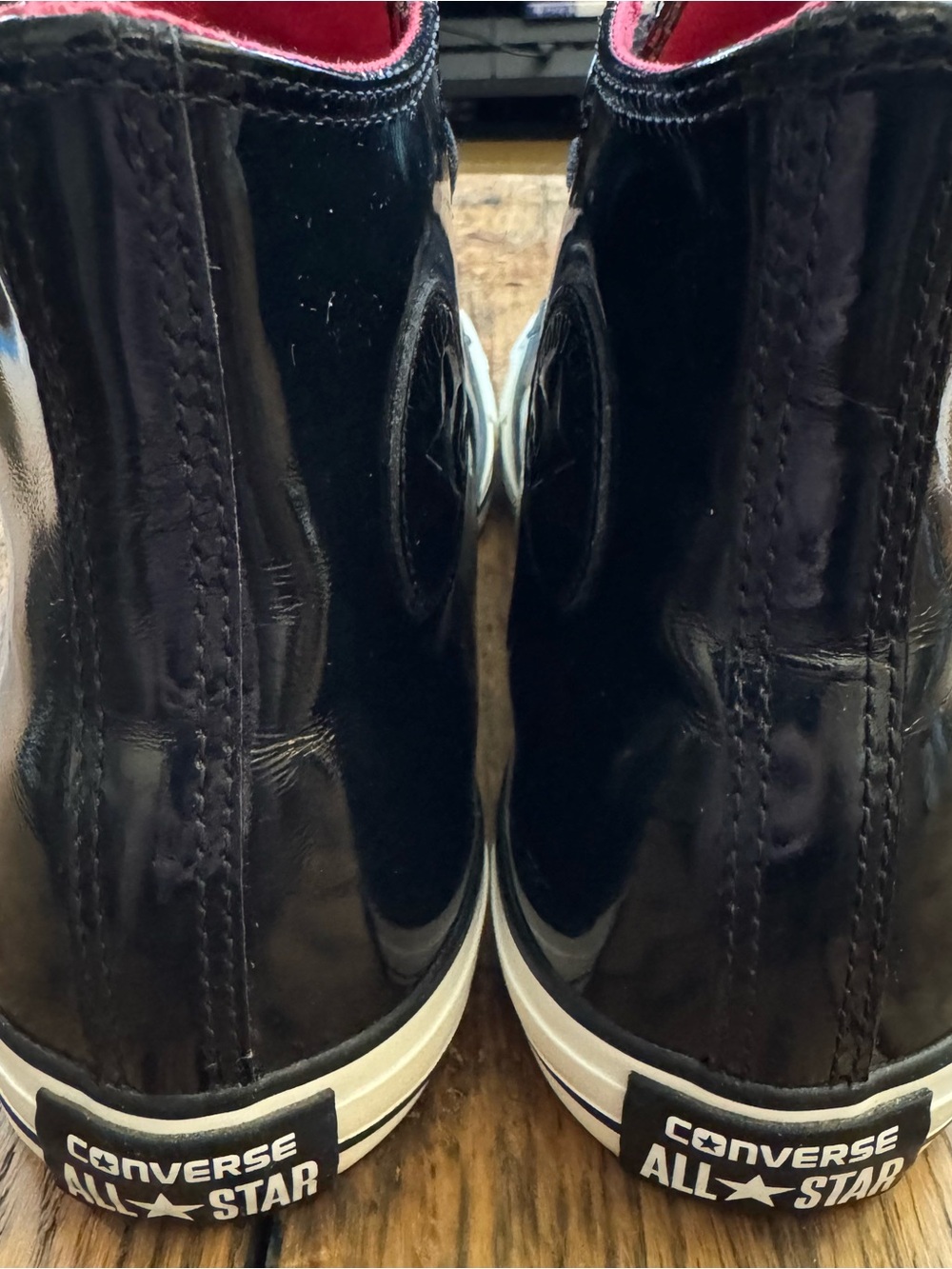Converse Black Patent High-Top Sneakers with White Sole Red Inside - Picture 6 of 9